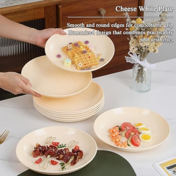 Evanda 플라스틱 접시 8개 세트, 디너 접시 모든 목적 및 모든 연령을 위한 9.5인치 깨지지 않는 재사용 가능한 접시, 전자레인지 안전 BPA 없음 식기세척기 안전(치즈 화