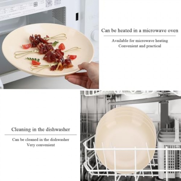 Evanda 플라스틱 접시 8개 세트, 디너 접시 모든 목적 및 모든 연령을 위한 9.5인치 깨지지 않는 재사용 가능한 접시, 전자레인지 안전 BPA 없음 식기세척기 안전(치즈 화