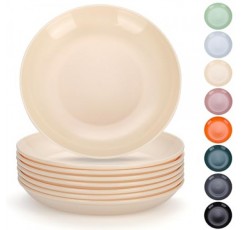 Evanda 플라스틱 접시 8개 세트, 디너 접시 모든 목적 및 모든 연령을 위한 9.5인치 깨지지 않는 재사용 가능한 접시, 전자레인지 안전 BPA 없음 식기세척기 안전(치즈 화