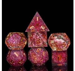 Cusdie Sharp Edges DND 주사위, 7 PC 꽃 주사위 세트 D&D D20 D12 D10 D8 D6 D4, Dungeons & Dragons RPG Pathfinder 및 기타 테이블 게임(Gomphrena Globosa)용 수제 다면체 주사위 세트