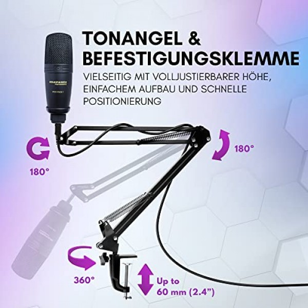 Marantz Professional Pod Pack 1 - 전문가용 USB 콘덴서 마이크, 완전히 조절 가능한 스탠드 및 USB 케이블이 포함된 완벽한 팟캐스팅 키트