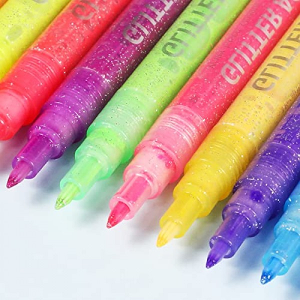 SMOOTHERPRO 반짝이 페인트 펜 아크릴 잉크 마커 12 색 0.7mm 바위 그림 어린이를위한 수성 그림 용품 성인 유리 목재 세라믹 직물 장식 (LGP12)