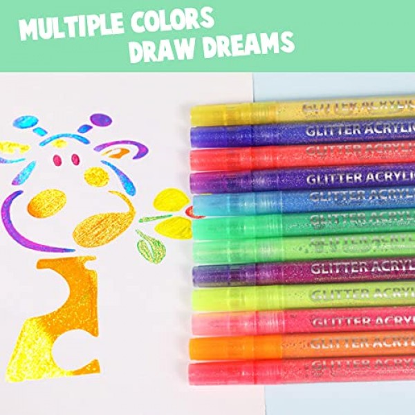 SMOOTHERPRO 반짝이 페인트 펜 아크릴 잉크 마커 12 색 0.7mm 바위 그림 어린이를위한 수성 그림 용품 성인 유리 목재 세라믹 직물 장식 (LGP12)