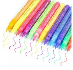 SMOOTHERPRO 반짝이 페인트 펜 아크릴 잉크 마커 12 색 0.7mm 바위 그림 어린이를위한 수성 그림 용품 성인 유리 목재 세라믹 직물 장식 (LGP12)