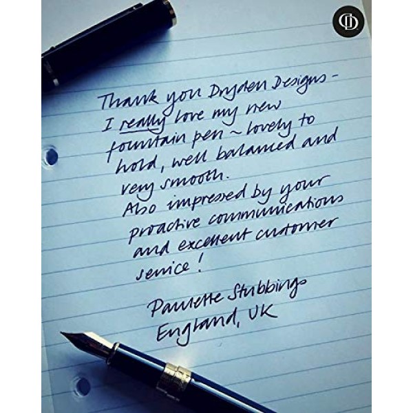 Dryden Designs 만년필 - 미디엄 펜촉 0.5mm | 잉크 카트리지 24개 및 잉크 리필 변환기 포함 | 서예 펜, 일관된 쓰기, 부드러운 흐름, 왼손잡이 및 오른손잡이 - 강렬한 검정색