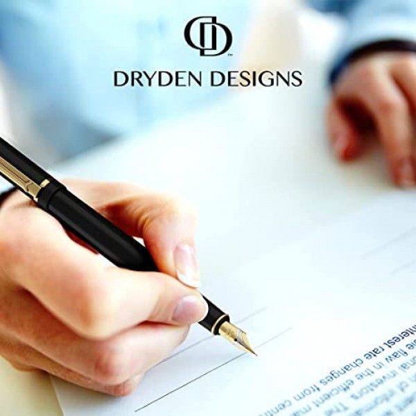 Dryden Designs 만년필 - 미디엄 펜촉 0.5mm | 잉크 카트리지 24개 및 잉크 리필 변환기 포함 | 서예 펜, 일관된 쓰기, 부드러운 흐름, 왼손잡이 및 오른손잡이 - 강렬한 검정색