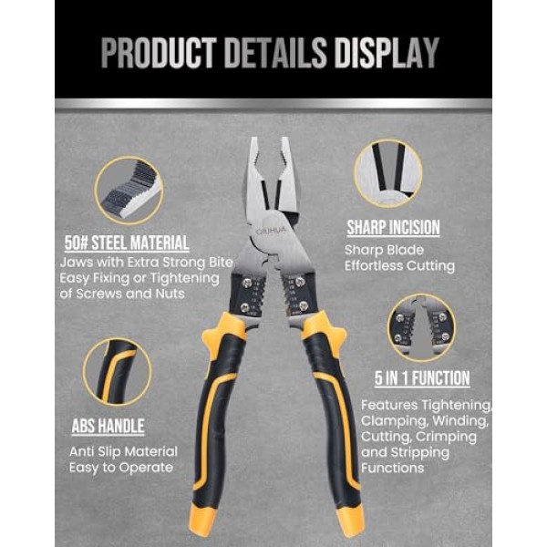 8인치 라인즈맨 플라이어, 5-IN-1 전기 플라이어(케이블 커터 및 와이어 스트리퍼 크림퍼 포함)