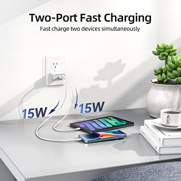 2Pack USB C 충전기, 30W PD QC 3.0 듀얼 포트 유형 C 충전기 고속 충전 블록, MacBook Air/iPhone 15/14 Pro/14 Pro Max/14 Plus/13/12, Samsung iPad Pro Google AirPods용 GaN USB C 벽면 플러그 어댑터