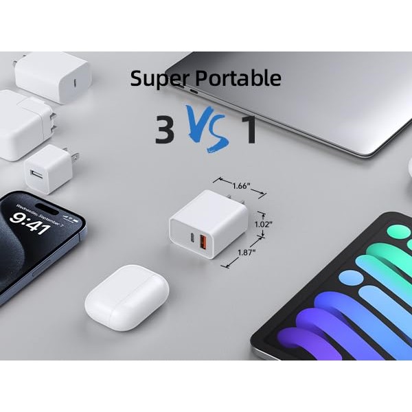 2Pack USB C 충전기, 30W PD QC 3.0 듀얼 포트 유형 C 충전기 고속 충전 블록, MacBook Air/iPhone 15/14 Pro/14 Pro Max/14 Plus/13/12, Samsung iPad Pro Google AirPods용 GaN USB C 벽면 플러그 어댑터