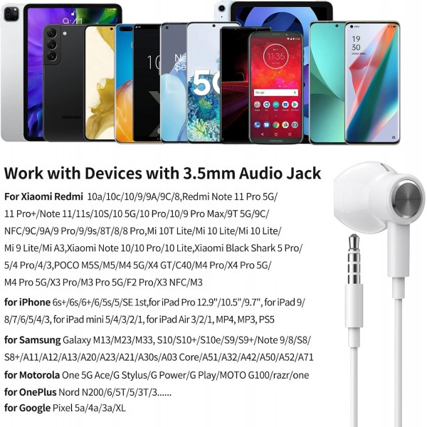 Samsung A14 A13 A23 A12 A52S A32 A22용 헤드폰, 케이블 3.5mm 잭 플러그가 있는 인이어 헤드폰, XiaoMi Redmi Note 12 Pro+ 11S 11 Pro 10 10S Moto g22용 마이크가 있는 자기 이어폰 헤드셋