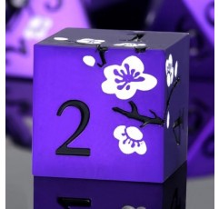 매트 퍼플 D&D 금속 주사위, DNDND 7 PCS 헤비 메탈릭 DND 주사위 세트, 던전 및 드래곤 테이블탑 게임용 엄청난 선물 케이스 포함(흰색 꽃이 있는 매트 퍼플)