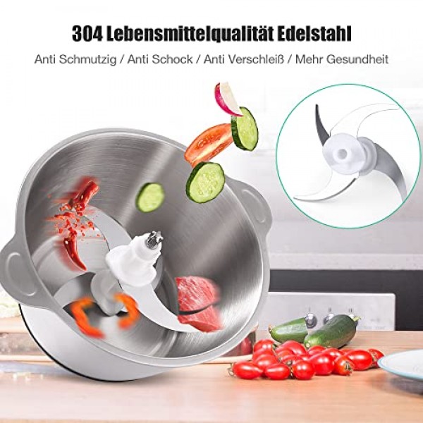 HOMEASY 다지기 주방 전기 350W 멀티 다지기, 2L 스테인리스 스틸 용기, 2단계 속도, 스테인리스 스틸 칼 4개, 고기, 양파, 과일, 야채용 범용 다지기