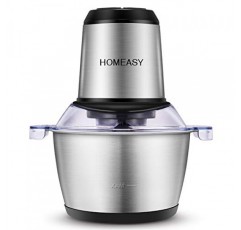 HOMEASY 다지기 주방 전기 350W 멀티 다지기, 2L 스테인리스 스틸 용기, 2단계 속도, 스테인리스 스틸 칼 4개, 고기, 양파, 과일, 야채용 범용 다지기