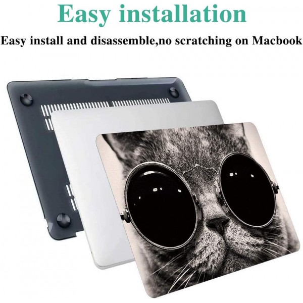 AUSMIX MacBook Air 13인치 케이스, 만화 동물은 MacBook Air 13.3인치(모델: A1369/A1466)용 부드러운 하드 플라스틱 고무 PC 다채로운 쉘을 덮습니다. - 선글라스를 쓴 고양이 MacBook 