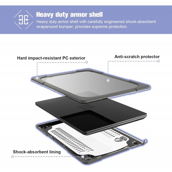 Surface Laptop 2/3 Alcantara(13.5인치)용 ProCase 헤비 듀티 케이스 Surface Laptop 2nd/3rd용 하드 쉘 보호 케이스 커버 Gen 13.5인치 알칸타라 케이스 - 그레이