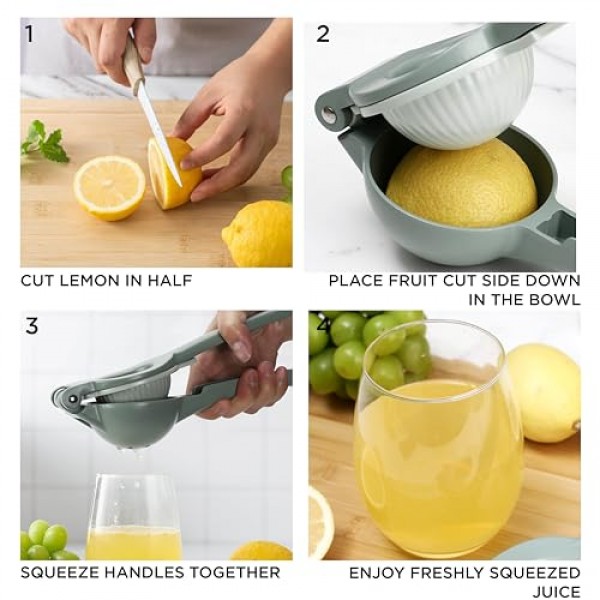 Rae Dunn Metal 2-In-1 레몬 압착기 설명서 - 견고하고 최대 추출이 가능한 핸드 주서기 레몬 압착기는 마지막 한 방울까지 모두 가져옵니다 - 청소가 용이한 수동 감귤류 주