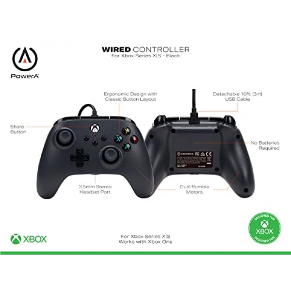 Xbox Series X|S용 PowerA 유선 컨트롤러 - 블랙, 게임패드, 비디오 게임 컨트롤러는 Xbox One과 작동합니다.