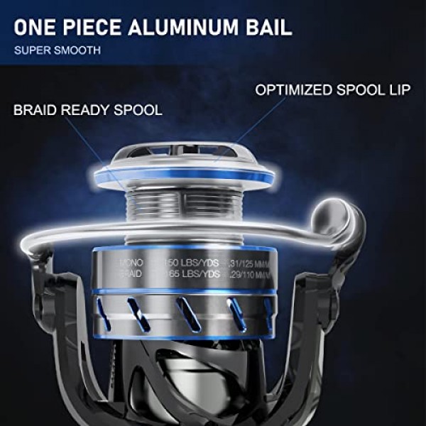 Tempo Apex 스피닝 릴 - 10+1 BB로 회전하는 초경량 마그네슘 바디 낚시 릴, 탄소 섬유 최대 드래그 39 LB, 배스 송어 메기용 알루미늄 샤프트와 손잡이가 있는 부드러운 낚시