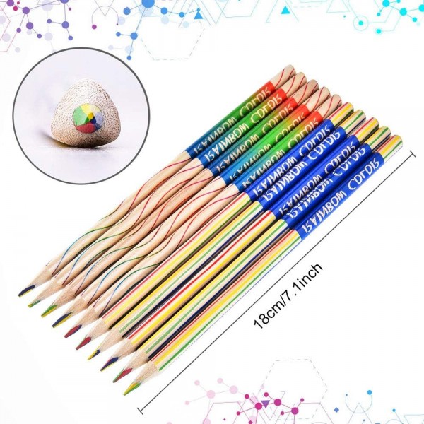 EMAGEREN 30 개 레인보우 연필 4 in 1 드로잉 연필 레인보우 색연필 세트 레인보우 색 색연필 매직 연필 색연필 나무 예술 드로잉, 색칠 및 스케치를위한 여러 가지 빛깔의