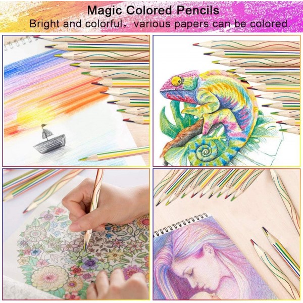 EMAGEREN 30 개 레인보우 연필 4 in 1 드로잉 연필 레인보우 색연필 세트 레인보우 색 색연필 매직 연필 색연필 나무 예술 드로잉, 색칠 및 스케치를위한 여러 가지 빛깔의