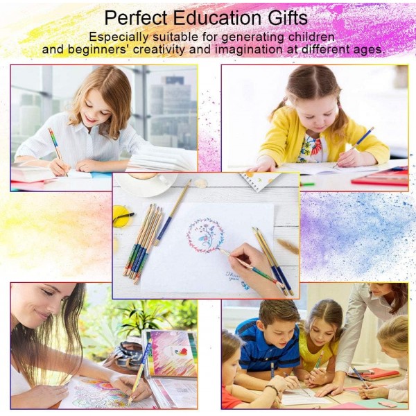 EMAGEREN 30 개 레인보우 연필 4 in 1 드로잉 연필 레인보우 색연필 세트 레인보우 색 색연필 매직 연필 색연필 나무 예술 드로잉, 색칠 및 스케치를위한 여러 가지 빛깔의