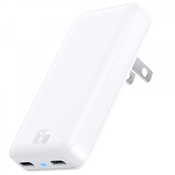 SANKTON 65W 2포트 접이식 USB C 슬림 벽면 충전기(지능형 전력 할당 포함), iPhone, Samsung, MacBook Pro/Air, iPad, 노트북, 흰색용 고속 PD GaN 충전기