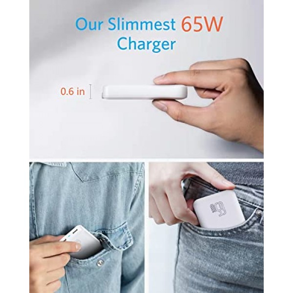 SANKTON 65W 2포트 접이식 USB C 슬림 벽면 충전기(지능형 전력 할당 포함), iPhone, Samsung, MacBook Pro/Air, iPad, 노트북, 흰색용 고속 PD GaN 충전기