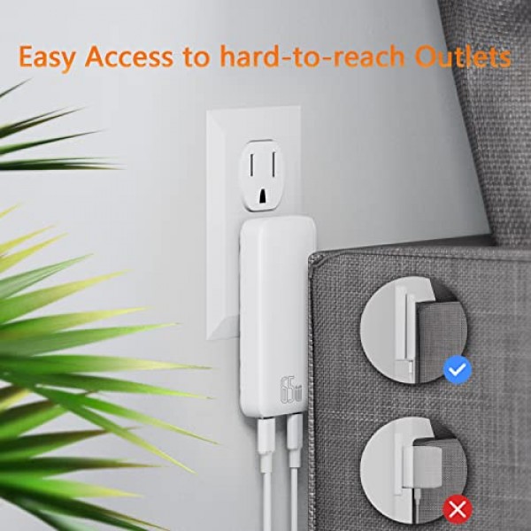 SANKTON 65W 2포트 접이식 USB C 슬림 벽면 충전기(지능형 전력 할당 포함), iPhone, Samsung, MacBook Pro/Air, iPad, 노트북, 흰색용 고속 PD GaN 충전기