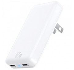 SANKTON 65W 2포트 접이식 USB C 슬림 벽면 충전기(지능형 전력 할당 포함), iPhone, Samsung, MacBook Pro/Air, iPad, 노트북, 흰색용 고속 PD GaN 충전기