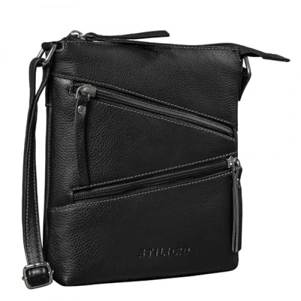 STILORD 'Alina' 숄더백 여성 가죽 빈티지 숄더백 우아한 여성 가방 많은 칸막이 모던 가죽 핸드백 레저백 크로스바디백, 블랙, 숄더백