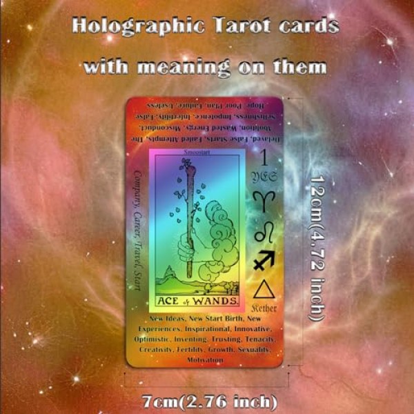 의미가 있는 Smoostart 타로 카드, 초보자를 위한 가이드북이 있는 타로, 키워드, 요소, 행성, 조디악, 차크라, 예 또는 아니요, 음조, 수비학, 히브리어 알파벳