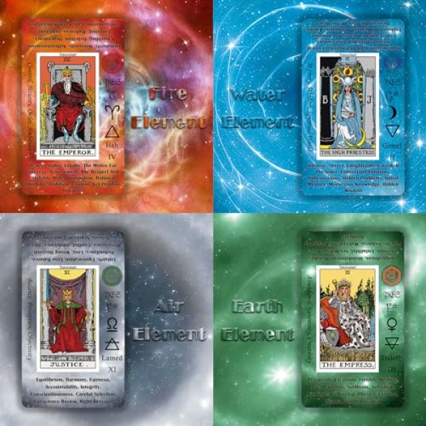 의미가 있는 Smoostart 타로 카드, 초보자를 위한 가이드북이 있는 타로, 키워드, 요소, 행성, 조디악, 차크라, 예 또는 아니요, 음조, 수비학, 히브리어 알파벳