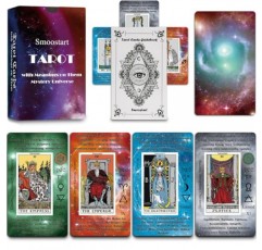 의미가 있는 Smoostart 타로 카드, 초보자를 위한 가이드북이 있는 타로, 키워드, 요소, 행성, 조디악, 차크라, 예 또는 아니요, 음조, 수비학, 히브리어 알파벳