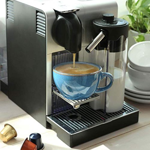 LE TAUCI 6온스 카푸치노 컵(받침 포함), 오레용 세라믹 커피잔, 더블 샷, 라떼, 카페 모카, 차 - 4개 세트, 실론 블루