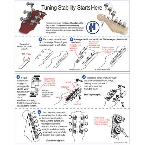 Hipshot 기타 튜너 업그레이드 키트(인라인 헤드스톡 6개) 그립 잠금 폐쇄형 베이스 사이드 크롬 비 스태거드 - Lumintrail 연마 천이 포함된 6K1EL0C 번들