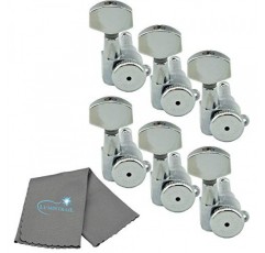 Hipshot 기타 튜너 업그레이드 키트(인라인 헤드스톡 6개) 그립 잠금 폐쇄형 베이스 사이드 크롬 비 스태거드 - Lumintrail 연마 천이 포함된 6K1EL0C 번들