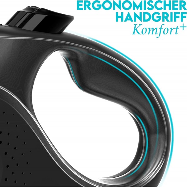 HUND IS KÖNIG® 개폐식 가죽끈 소형 및 대형견용 개 가죽끈 5m | 편안한 손잡이가 있는 고품질 확장형 개 가죽끈 | 스마트 제동 시스템으로 보행을 위한 견고한 풀아웃 가