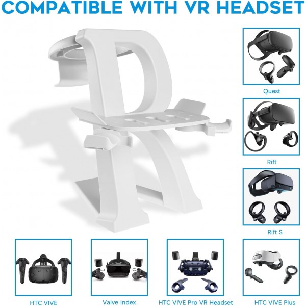 NEWZEROL 1 세트 VR 스탠드 PS VR2, Quest 2, Quest, Pico 4, Rift, Rift S, Valve Index, HTC Vive, HTC Vive Plus VR 헤드셋 스탠드 HTC Vive Pro, 컨트롤러 디스플레이 홀더 - 화이트