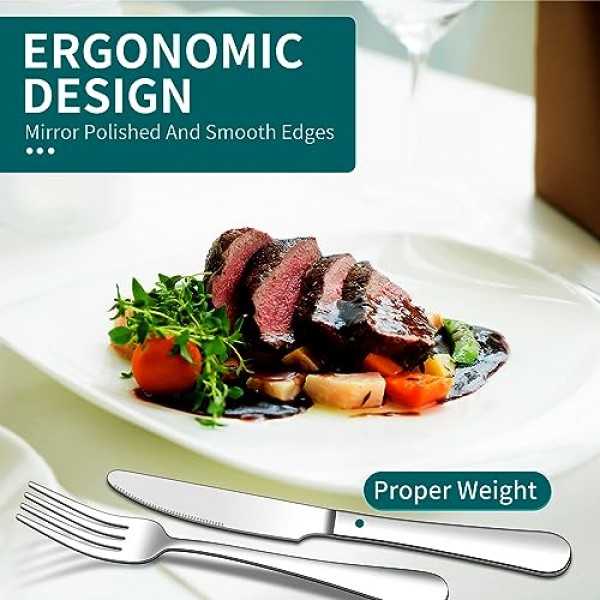 20피스 은식기 세트, ENLOY 스테인레스 스틸 식기류 수저 세트, 4인용 주방용품 세트 서비스, 나이프 포크 스푼 포함, 광택 거울, 식기세척기 사용 가능