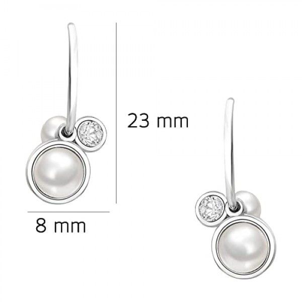 SOFIA MILANI - 20994 여성용 귀걸이 925 실버 지르코니아 스톤 포함 - 진주 스터드 후프 귀걸이, 스털링 실버