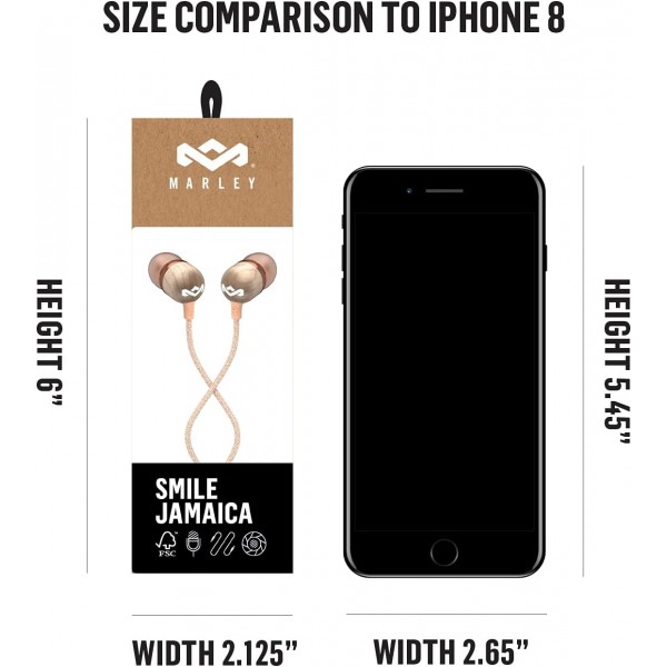 House of Marley 'Smile Jamaica' 유선 헤드폰 - 마이크가 있는 인이어 헤드폰, 1버튼 제어 및 소음 차단, 젤 팁 2개 및 엉킴 방지 케이블(구리/로즈 골드) 포함