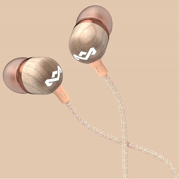 House of Marley 'Smile Jamaica' 유선 헤드폰 - 마이크가 있는 인이어 헤드폰, 1버튼 제어 및 소음 차단, 젤 팁 2개 및 엉킴 방지 케이블(구리/로즈 골드) 포함