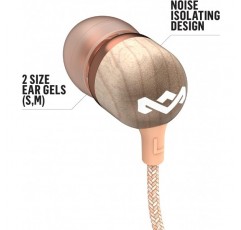 House of Marley 'Smile Jamaica' 유선 헤드폰 - 마이크가 있는 인이어 헤드폰, 1버튼 제어 및 소음 차단, 젤 팁 2개 및 엉킴 방지 케이블(구리/로즈 골드) 포함