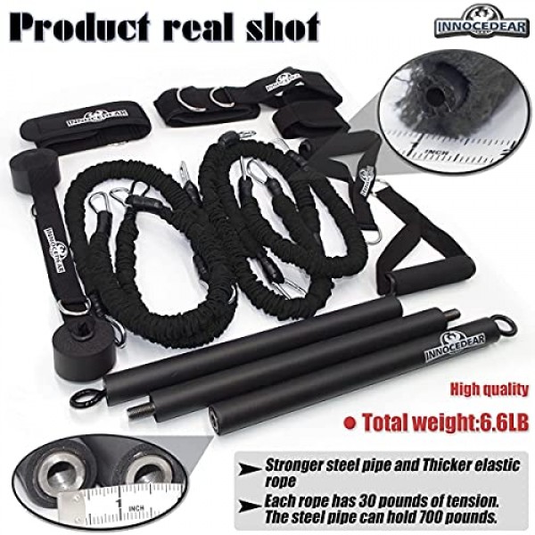 저항 밴드가 포함된 INNOCEDAR 홈 체육관 바 키트, 휴대용 체육관 전신 운동, 조절 가능한 필라테스 바 시스템, 안전한 운동 무게 세트, 남성 및 여성을 위한 홈 운동 장비
