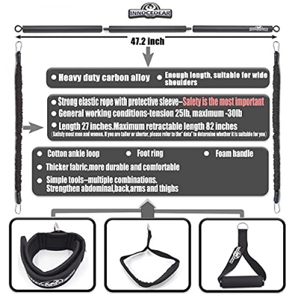 저항 밴드가 포함된 INNOCEDAR 홈 체육관 바 키트, 휴대용 체육관 전신 운동, 조절 가능한 필라테스 바 시스템, 안전한 운동 무게 세트, 남성 및 여성을 위한 홈 운동 장비