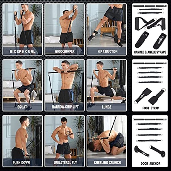 저항 밴드가 포함된 INNOCEDAR 홈 체육관 바 키트, 휴대용 체육관 전신 운동, 조절 가능한 필라테스 바 시스템, 안전한 운동 무게 세트, 남성 및 여성을 위한 홈 운동 장비