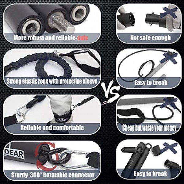 저항 밴드가 포함된 INNOCEDAR 홈 체육관 바 키트, 휴대용 체육관 전신 운동, 조절 가능한 필라테스 바 시스템, 안전한 운동 무게 세트, 남성 및 여성을 위한 홈 운동 장비