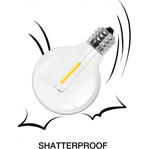 Pikapi G40 야외 연결 가능 LED 문자열 조명 50FT 꽃줄 조명 25+2 플라스틱 비산 방지 글로브 1W 전구, IP44 방수 2700K 따뜻한 흰색 파티오 조명 잡초 파티 정원