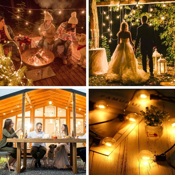 Pikapi G40 야외 연결 가능 LED 문자열 조명 50FT 꽃줄 조명 25+2 플라스틱 비산 방지 글로브 1W 전구, IP44 방수 2700K 따뜻한 흰색 파티오 조명 잡초 파티 정원