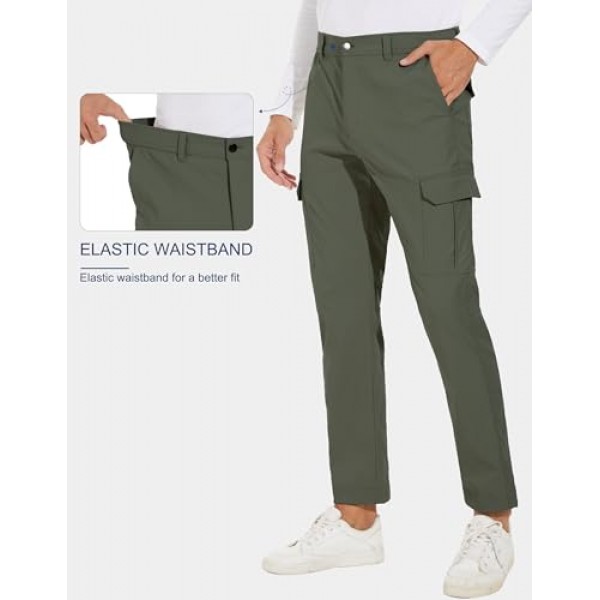 PULI 남성용 카고 바지 슬림핏 스트레치 낚시 퀵 드라이 방수 야외 하이킹 바지(포켓 포함)